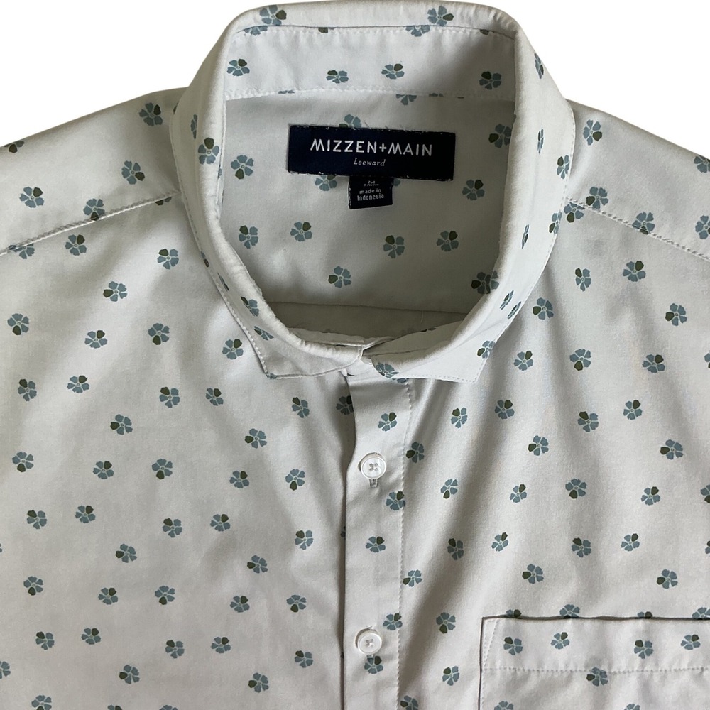 Mizzen+Main Button Down Mens Medium White Floral Leeward Trim Short Sleeve Shirt
